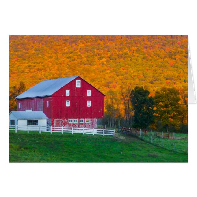 赤い納屋の後ろの秋の丘 (正面横)