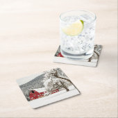 赤い納屋の新雪 スクエアペーパーコースター (インサイチュ)