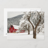 赤い納屋の新雪 ポストカード (正面/裏面)