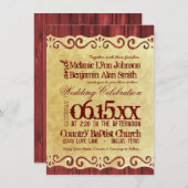 赤い納屋の木製のヴィンテージの紙の結婚式招待状 招待状 (正面/裏面)