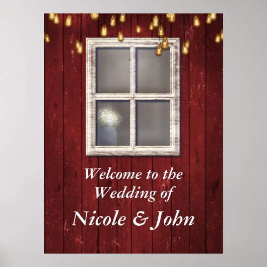 赤い納屋の窓とライトのバ素朴ナーポスター ポスター (正面)