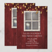 赤い納屋の窓とライトのラスティックな招待状 招待状 (正面/裏面)