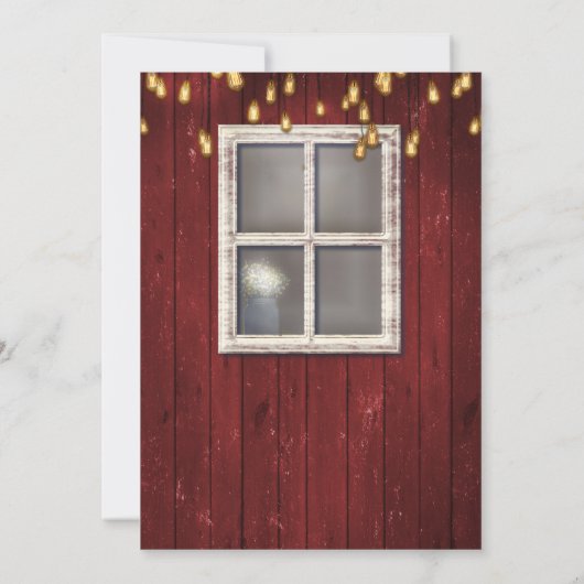 赤い納屋の窓とライトのルーラルスタイルの招待状 招待状 (裏面)