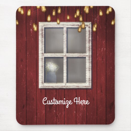 赤い納屋の窓と照明 rustic カントリー ファームハウス マウスパッド (正面)