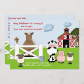 赤い納屋の誕生日パーティー招待状 招待状 (正面/裏面)