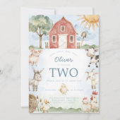 赤い納屋の農場動物の誕生日パーティー招待状 招待状 (正面)