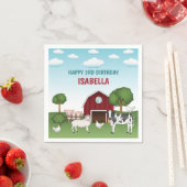 赤い納屋の農村の子供の誕生日　農場の動物たち スタンダードカクテルナプキン (インサイチュ)