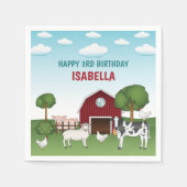 赤い納屋の農村の子供の誕生日　農場の動物たち スタンダードカクテルナプキン (正面)