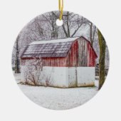 赤い納屋の雪 セラミックオーナメント (正面)