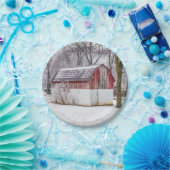 赤い納屋の雪 ペーパープレート (パーティー)