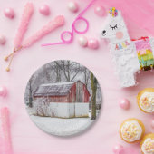 赤い納屋の雪 ペーパープレート (パーティー)