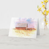 赤い納屋の鳥の針金 カード (黄色い花)