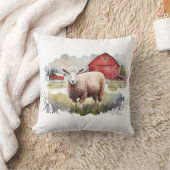 赤い納屋を持つ水色の羊 クッション (ブランケット)