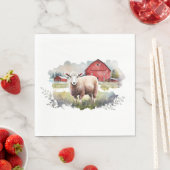 赤い納屋を持つ水色の羊 スタンダードランチョンナプキン (インサイチュ)