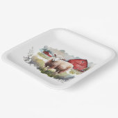 赤い納屋を持つ水色の羊 ペーパープレート (傾斜あり)