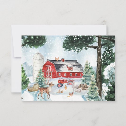 赤い納屋 | 冬のファームテーマの誕生日お礼 サンキューカード (裏面)