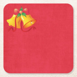 赤い紙のコースターの黄色いクリスマスベル スクエアペーパーコースター
