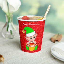 赤い紙コップのクリスマスエルフと星 紙コップ