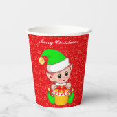 赤い紙コップのクリスマスエルフと星 紙コップ (裏面)