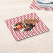 赤い紙コースターとトルコ市松模様にの時間 スクエアペーパーコースター (アングル)