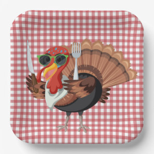 赤い紙プレートでトルコ市松模様にの時間 ペーパープレート