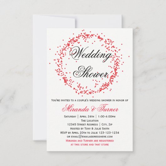 赤い紙吹雪3X5Couple'sのウェディングシャワーの招待状 招待状 (正面)