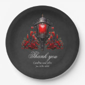 赤い素晴らしバラとゲートデザイン。 ペーパープレート (正面)