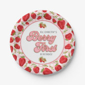 赤い素朴いちご柄ガールベリーファースト ペーパープレート (正面)