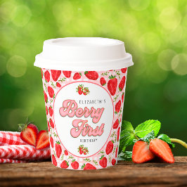 赤い素朴いちご柄ガールベリーファースト 紙コップ
