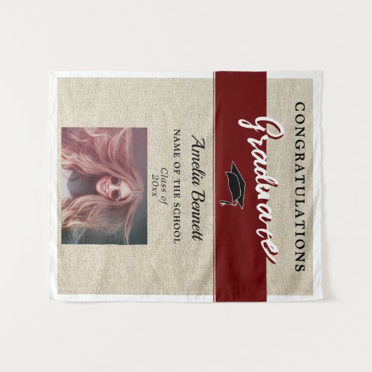 赤い素朴おめでとうパーティーの写真 タペストリー (正面(横))