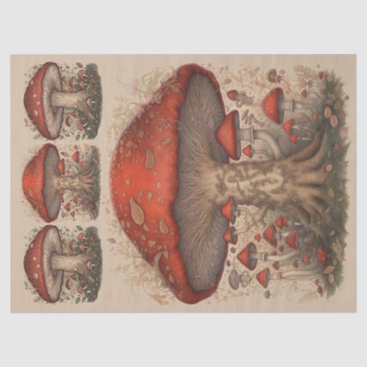 赤い素朴きのこのフォークアートデコパージュ 薄葉紙 (正面)