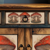 赤い素朴きのこのフォークアートデコパージュ 薄葉紙