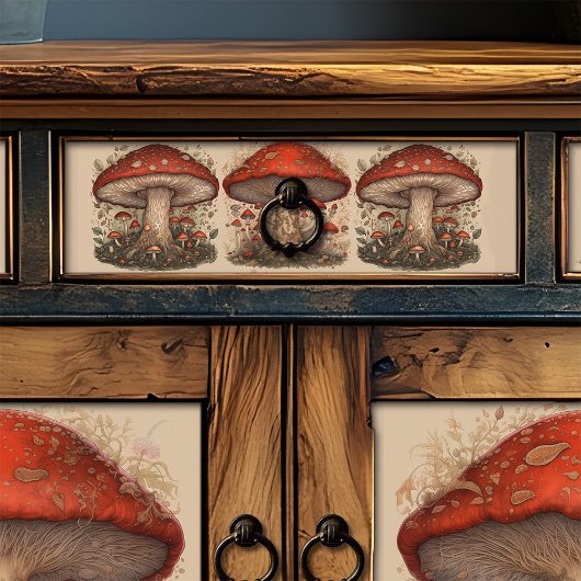 赤い素朴きのこのフォークアートデコパージュ 薄葉紙