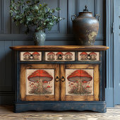 赤い素朴きのこのフォークアートデコパージュ 薄葉紙