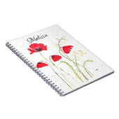 赤い素朴なケシの花フローラ野花ケシ ノートブック (右側)