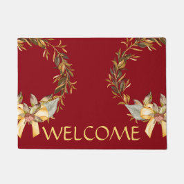 赤い素朴な休日のリースのドア・マット ドアマット
