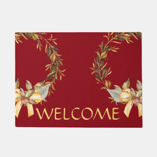 赤い素朴な休日のリースのドア・マット ドアマット (正面)