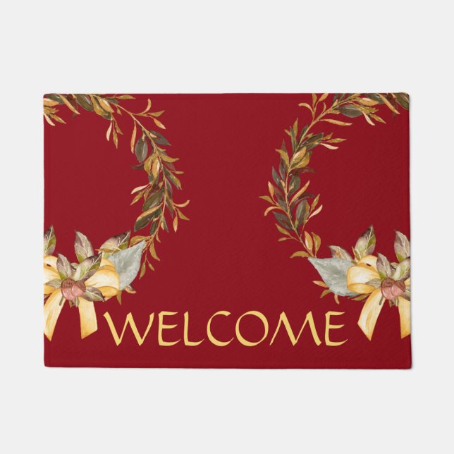 赤い素朴な休日のリースのドア・マット ドアマット (正面)