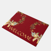赤い素朴な休日のリースのドア・マット ドアマット (アングル)
