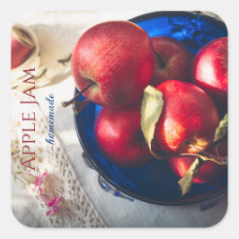 赤い素朴りんご、花、リボン スクエアシール