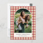 赤い素朴ギンガムアーチ写真クリスマモダンス シーズンポストカード (正面/裏面)