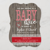 赤い素朴ギンガムウッドガールベビーシャワーBBQ 招待状 (正面/裏面)