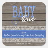 赤い素朴ギンガムウッドボーイベビーシャワーBBQ スクエアシール (正面)