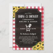 赤い素朴ギンガムサンフラワーズベビー- Qシャワー 招待状 (正面)