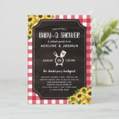 赤い素朴ギンガムサンフラワーズベビー- Qシャワー 招待状 (スタンド正面)