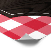 赤い素朴ギンガムサンフラワーズモノグラムモモモザバー ポスター (角)