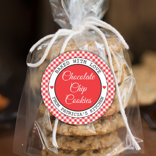 赤い素朴ギンガムチョコ焼いたCookie ラウンドシール