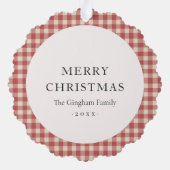 赤い素朴ギンガム写真のクリモダンスマス オーナメントカード (裏面)