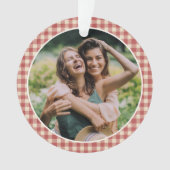 赤い素朴ギンガム写真のクリモダンスマス オーナメント (正面)