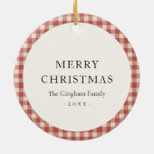 赤い素朴ギンガム写真のクリモダンスマス セラミックオーナメント (裏面)